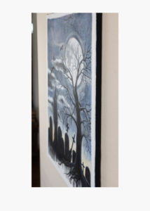 Detail of Graveyard Painting, shallow depth of field to show off the textures of the painting itself. Photograph and Painting by artist Taryn Okesson.