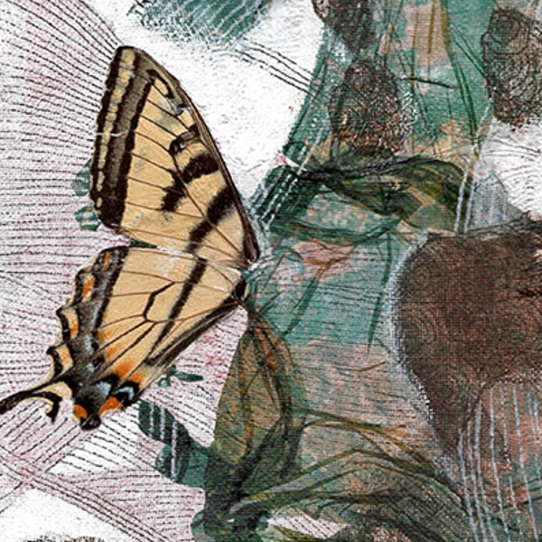 Thumbnail for mixed media artwork covid years which shows use of butterfly wings Artwork by Midwest Artist Taryn Okesson.