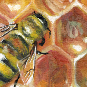 Detail of Honey Bee Mixed Media Acrylic Painting Showing Honey Bee. By Michigan Artist Taryn Okesson.